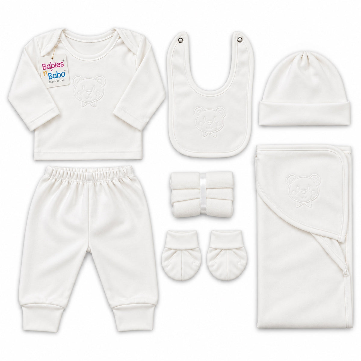 11 Piece Winter Starter Set Little Bear Embroidery White — Complete product view