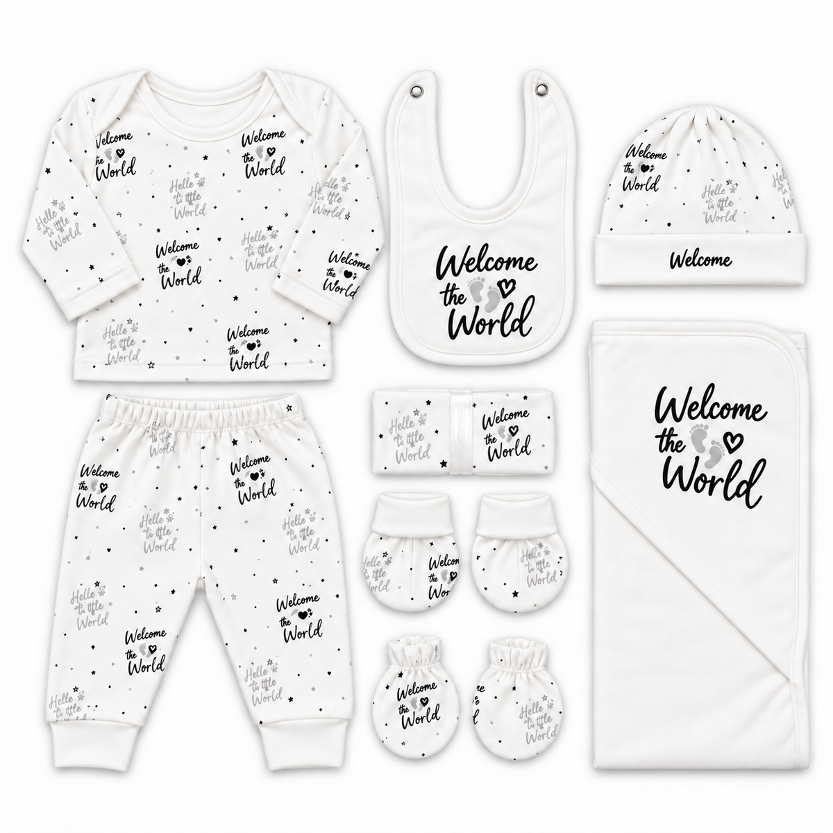 11 Piece Winter Starter Set Welcome To The World White — Folded product