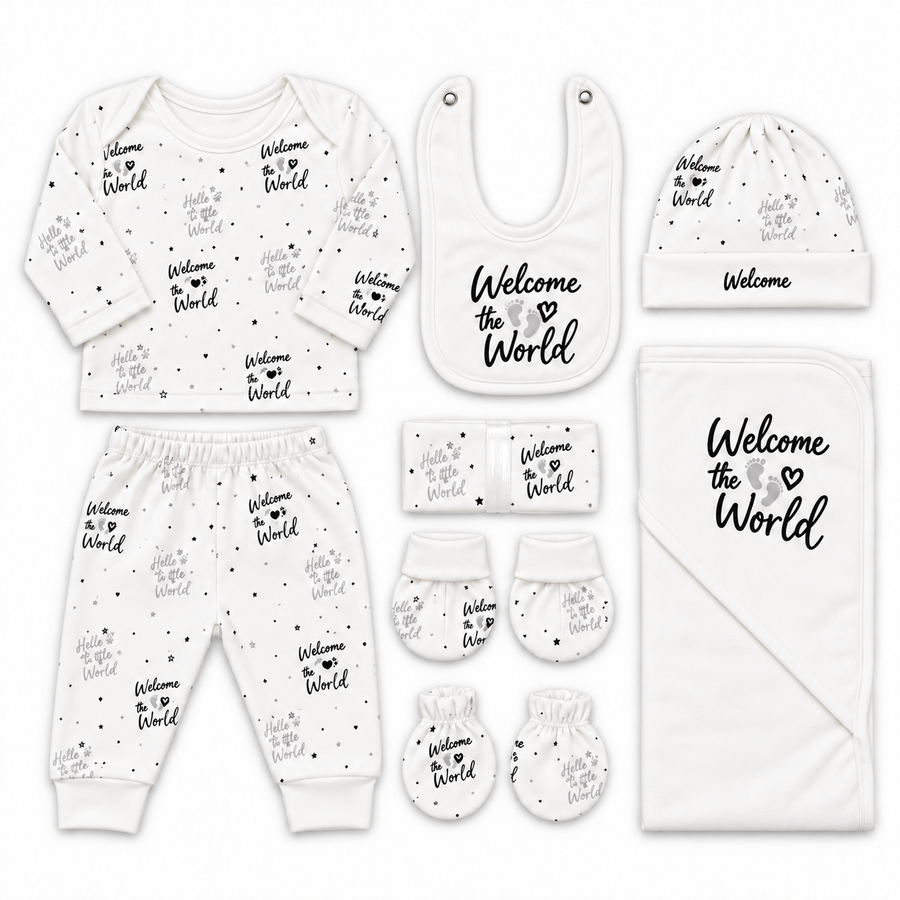 11 Piece Winter Starter Set Welcome To The World White — Folded product