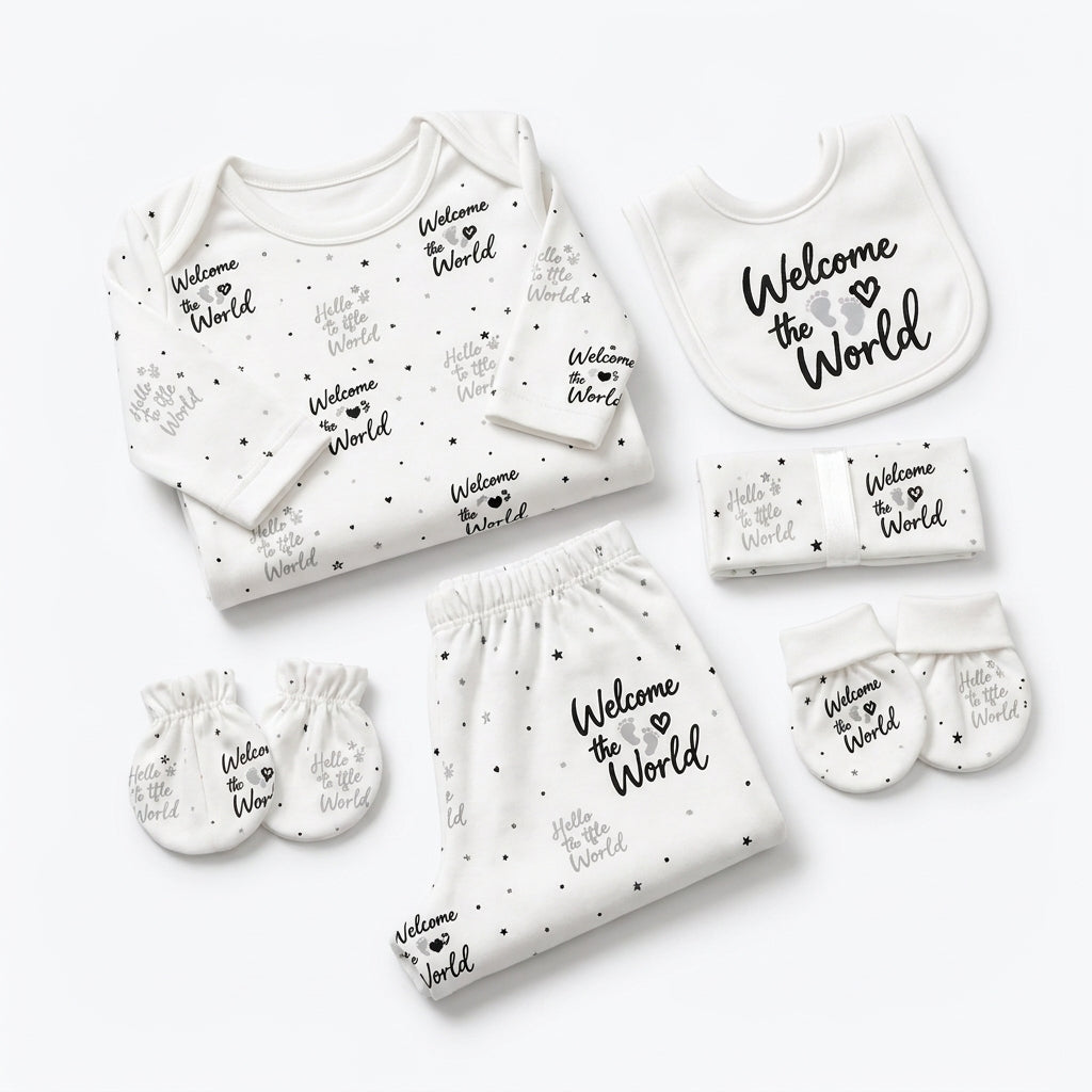 11 Piece Winter Starter Set Welcome To The World White — Folded product