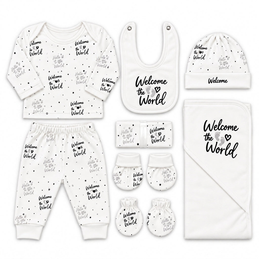 11 Piece Winter Starter Set Welcome To The World White — Complete product view
