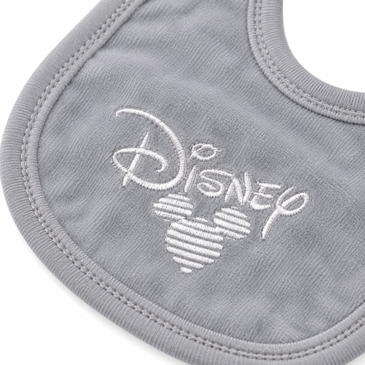 7 Piece Winter Starter Set Disney Gray & White — Disney bib embroidery close-up