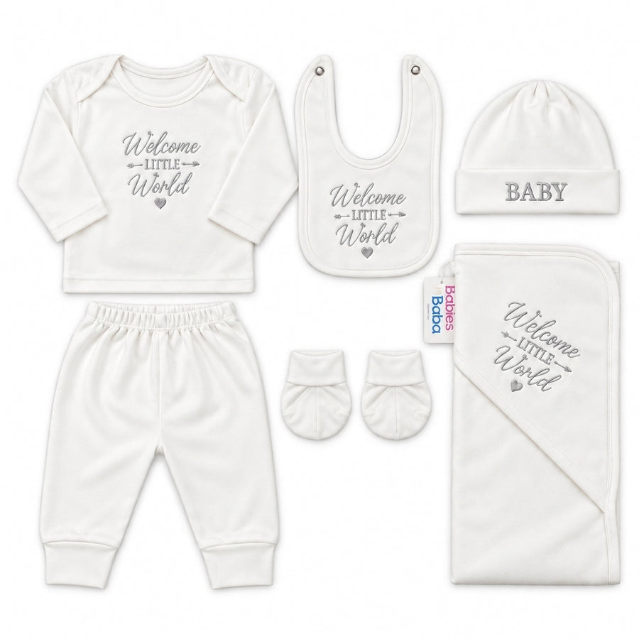 8 Piece Winter Starter Set Welcome To The World Embroidery Silver — Complete product view