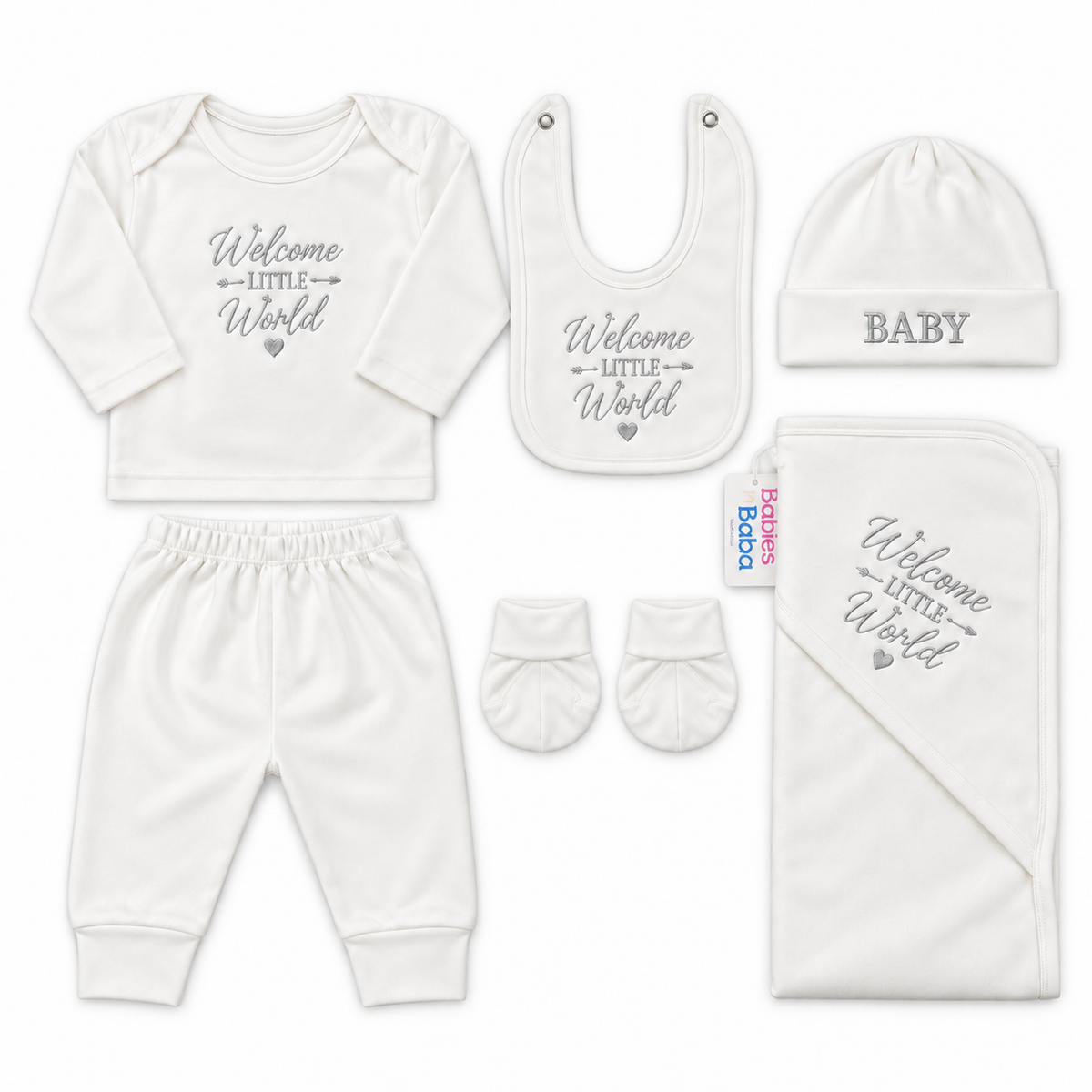 8 Piece Winter Starter Set Welcome To The World Embroidery Silver — Embroidery and design close-up