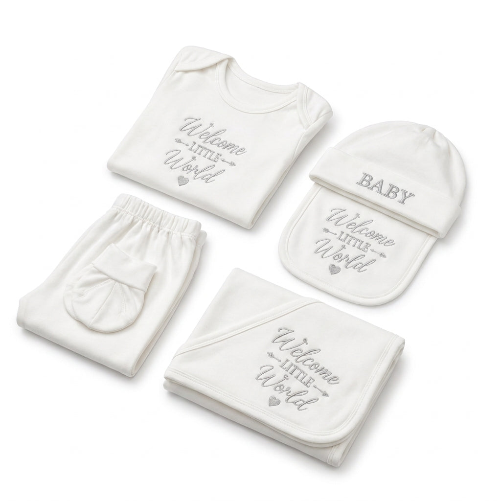 8 Piece Winter Starter Set Welcome To The World Embroidery Silver — Folded product