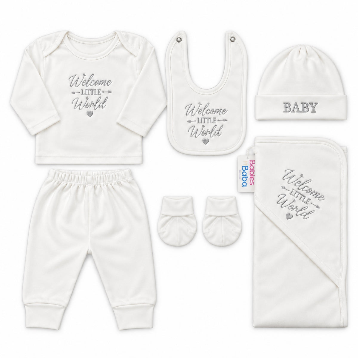 8 Piece Winter Starter Set Welcome To The World Embroidery Silver — Embroidery and design close-up