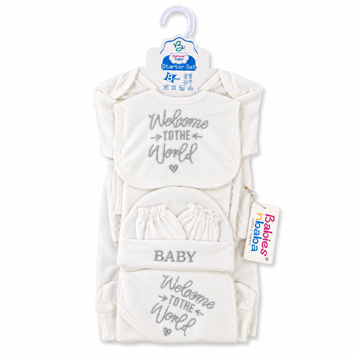 8 Piece Winter Starter Set Welcome To The World Embroidery Silver — Complete product view
