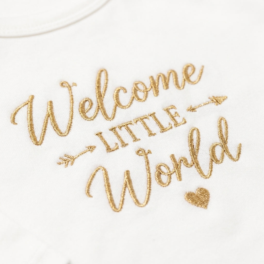 8 Piece Winter Starter Set Welcome To The World Embroidery Golden — Embroidery and design close-up