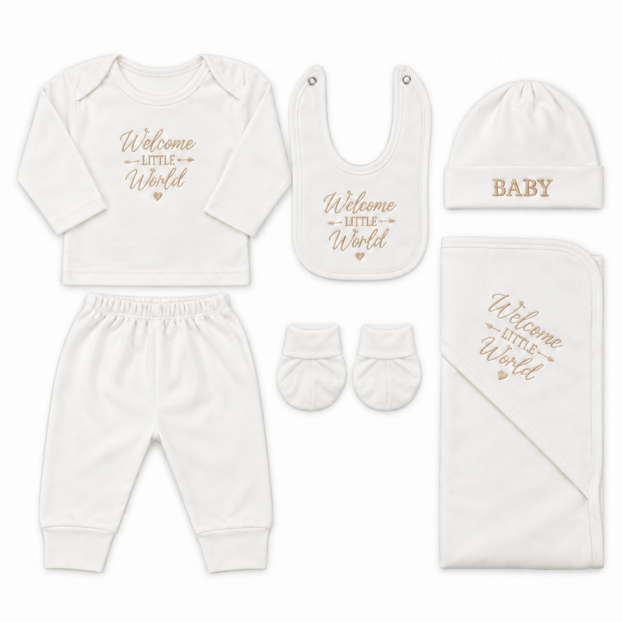 8 Piece Winter Starter Set Welcome To The World Embroidery Golden — Complete product view