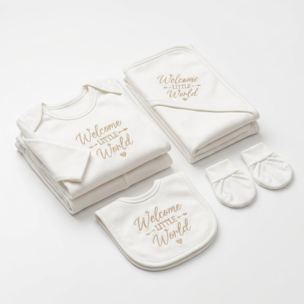 8 Piece Winter Starter Set Welcome To The World Embroidery Golden — Folded product