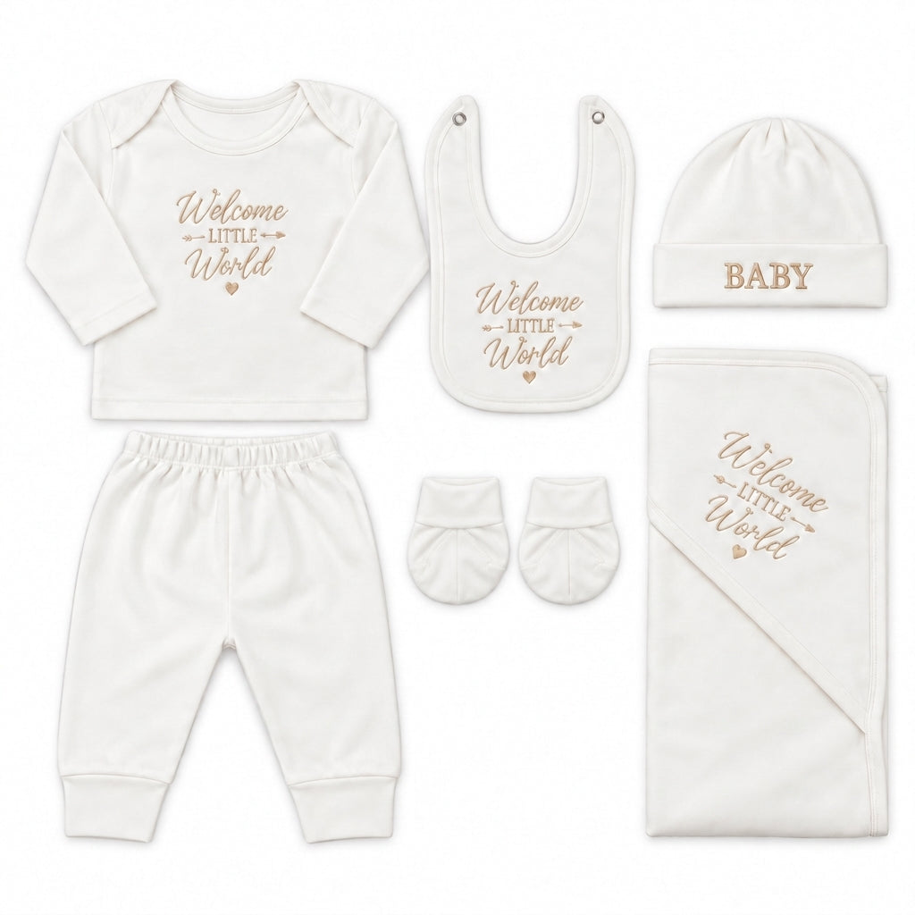 8 Piece Winter Starter Set Welcome To The World Embroidery Golden — Complete product view