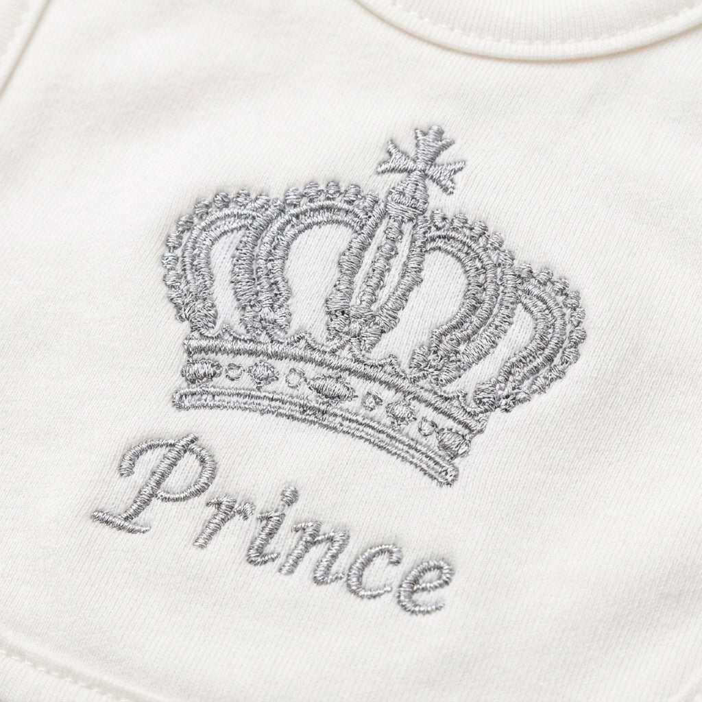 8 Piece Winter Starter Set Prince Crown White & Silver — Embroidery and design close-up