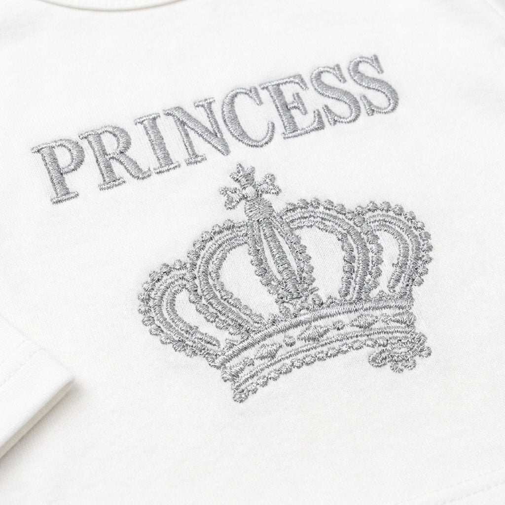 8 Piece Winter Starter Set Princess Crown White & Silver — Embroidery and design close-up