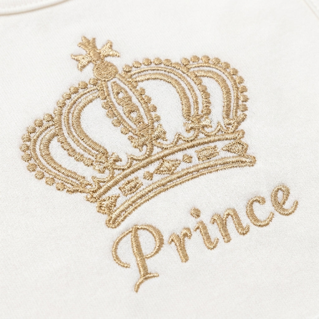 8 Piece Winter Starter Set Prince Crown White & Golden — Embroidery and design close-up