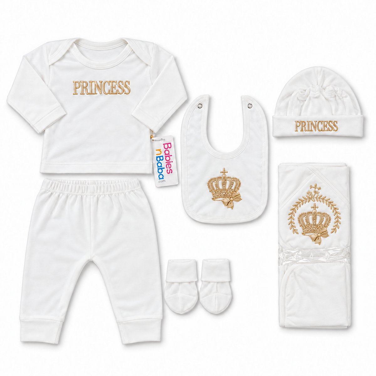 8 Piece Winter Starter Set Princess Crown White & Golden — Embroidery and design close-up