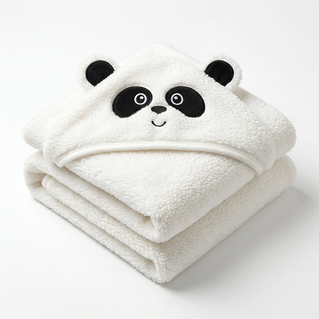 Winter Fur Hooded Wrapping Sheet Panda White — Folded product