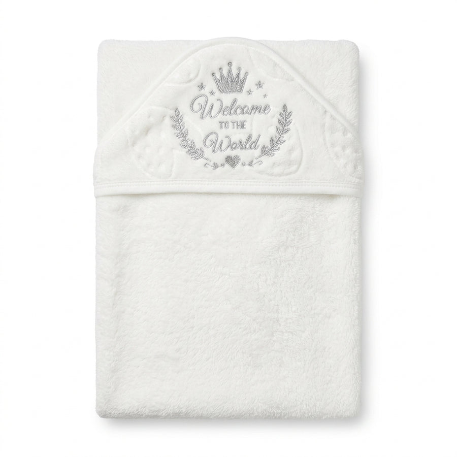 Winter Fur Hooded Wrapping Sheet Welcome To The World White — Complete product view