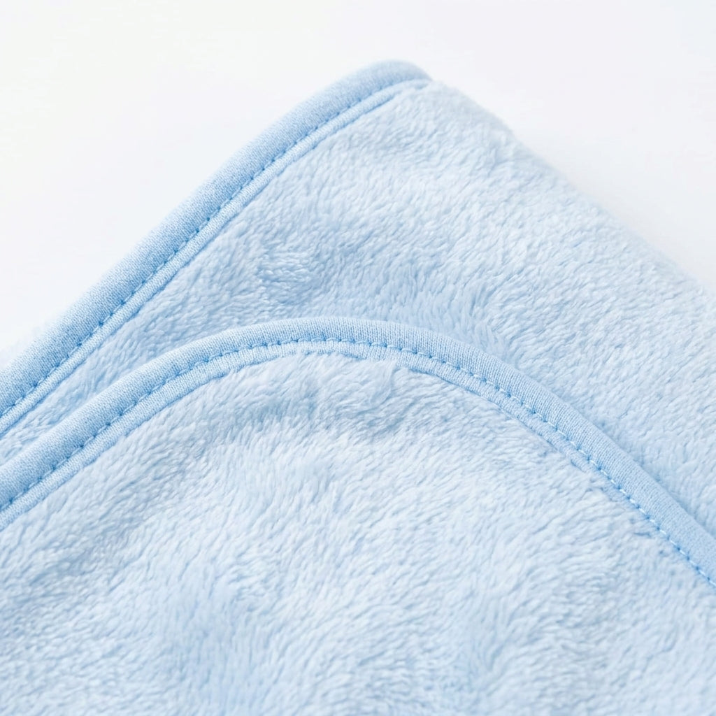 Winter Fur Hooded Wrapping Sheet Cute Bear Design Blue — Fabric texture close-up
