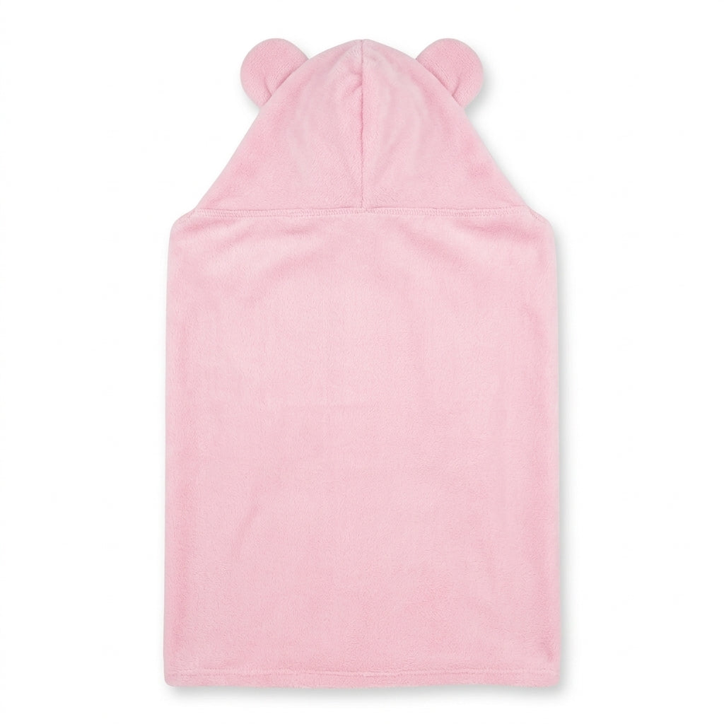 Winter Fur Hooded Wrapping Sheet Cute Bear Design Pink — Rear view