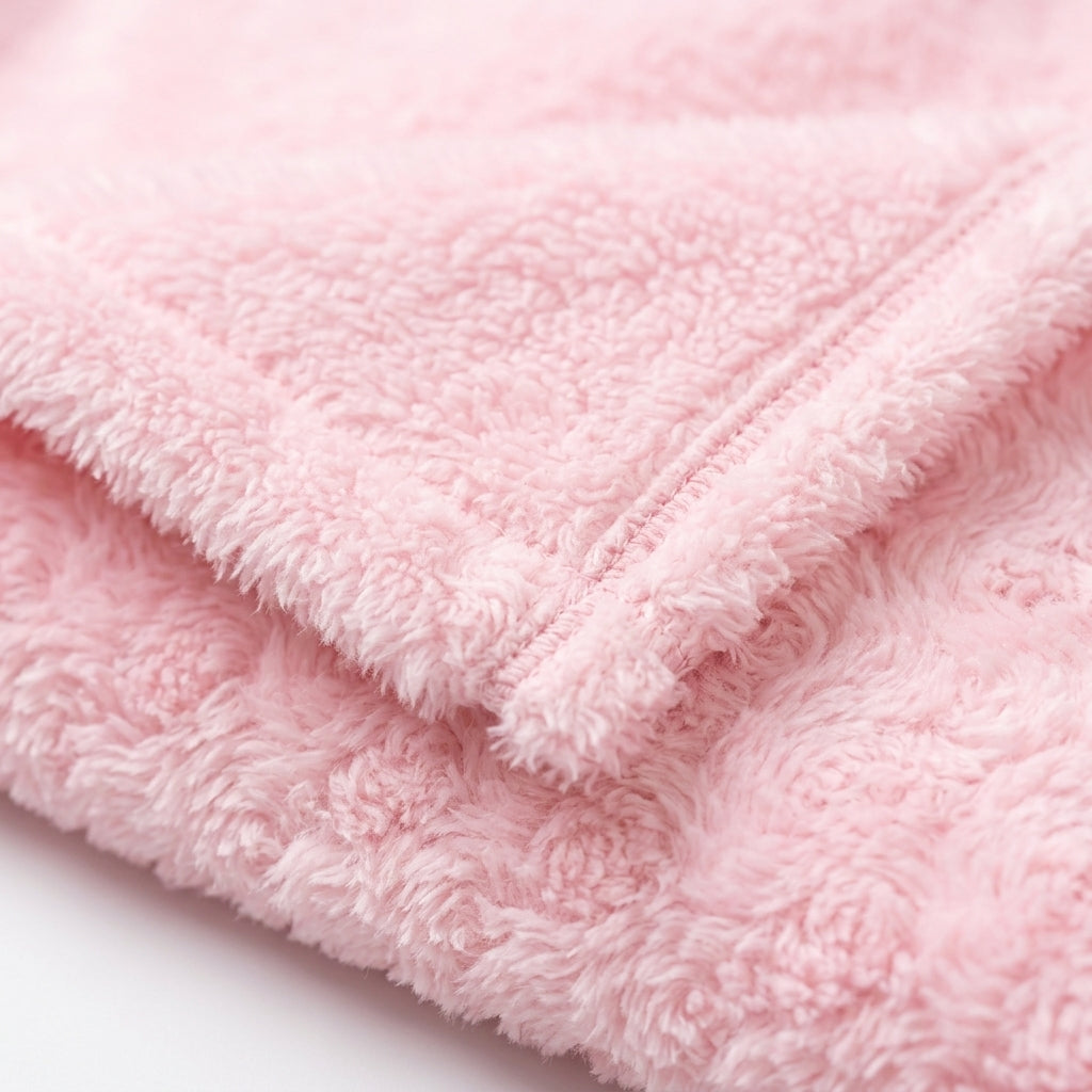 Winter Fur Hooded Wrapping Sheet Cute Bear Design Pink — Fabric texture close-up