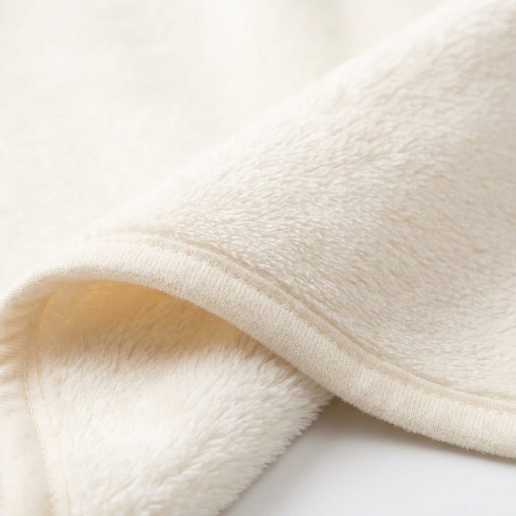 Winter Fur Hooded Wrapping Sheet Cute Bear Design Cream — Fabric texture close-up