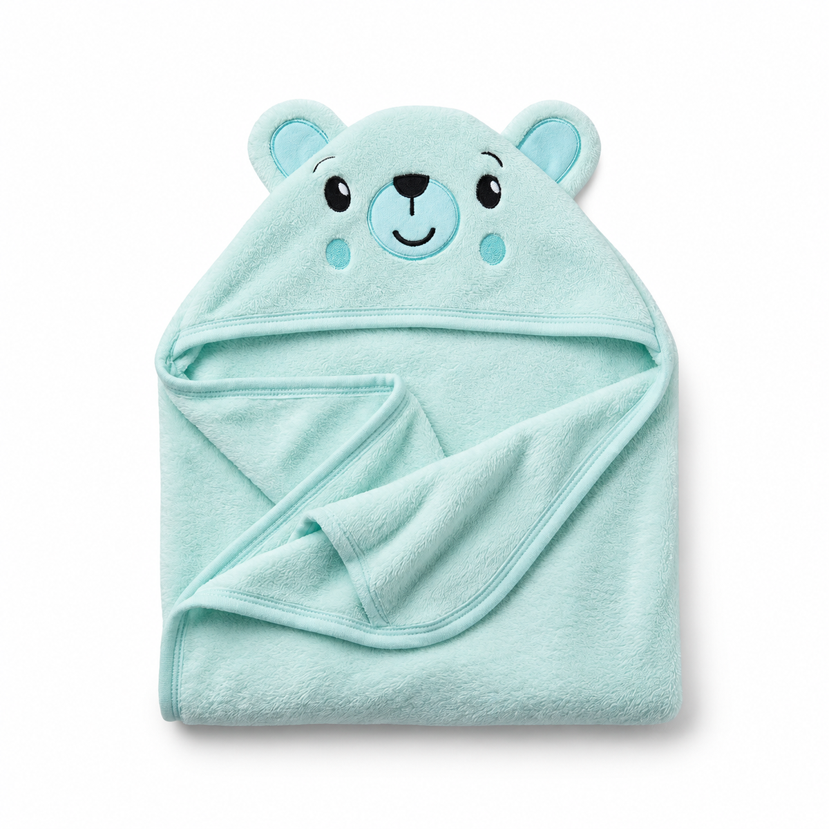 Winter Fur Hooded Wrapping Sheet Cute Bear Design Mint Green — Folded product