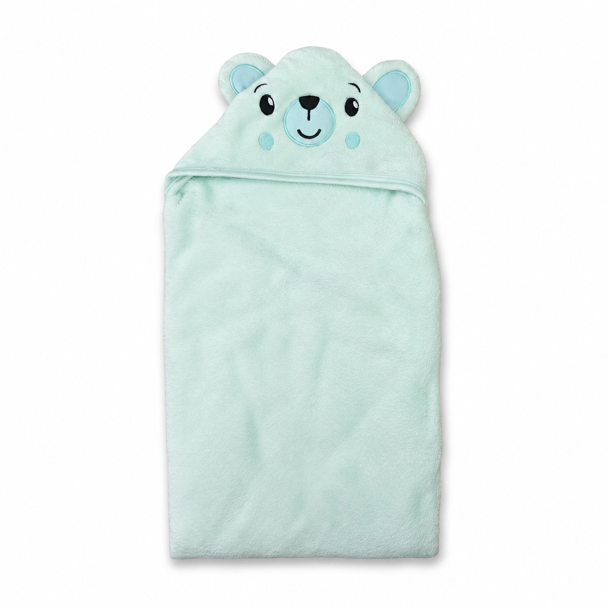 Winter Fur Hooded Wrapping Sheet Cute Bear Design Mint Green — Complete product view