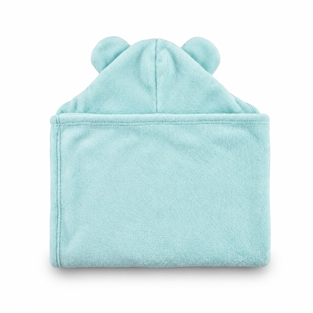 Winter Fur Hooded Wrapping Sheet Cute Bear Design Mint Green — Rear view