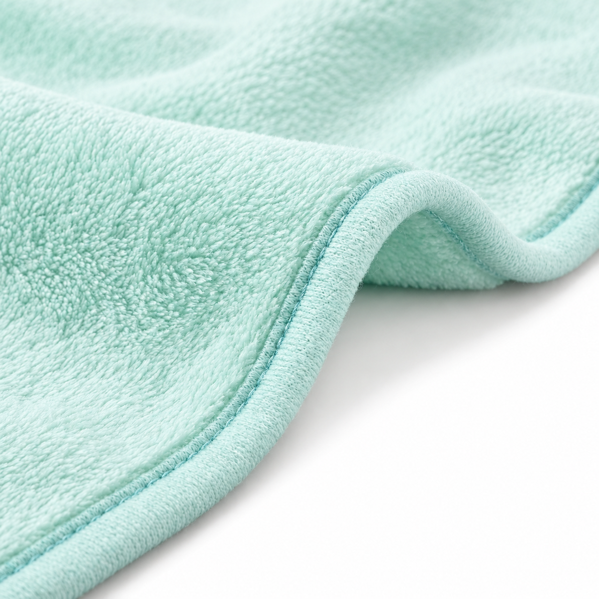 Winter Fur Hooded Wrapping Sheet Cute Bear Design Mint Green — Fabric texture close-up