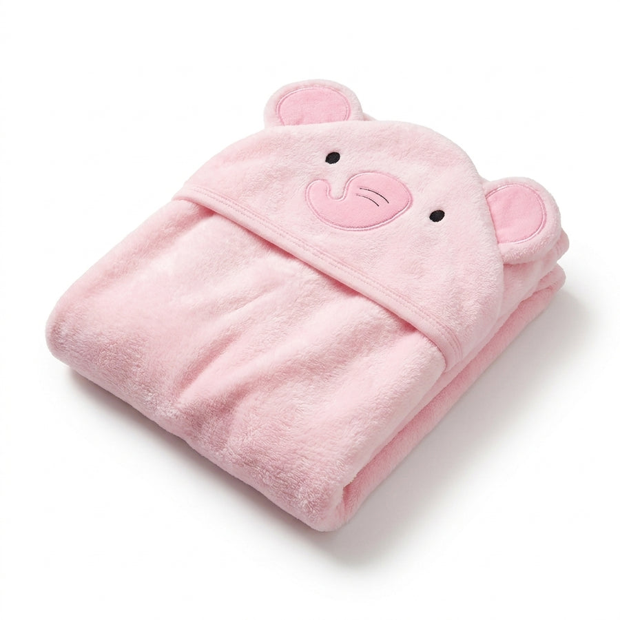 Winter Fur Hooded Wrapping Sheet Elephant Design Pink — Folded product