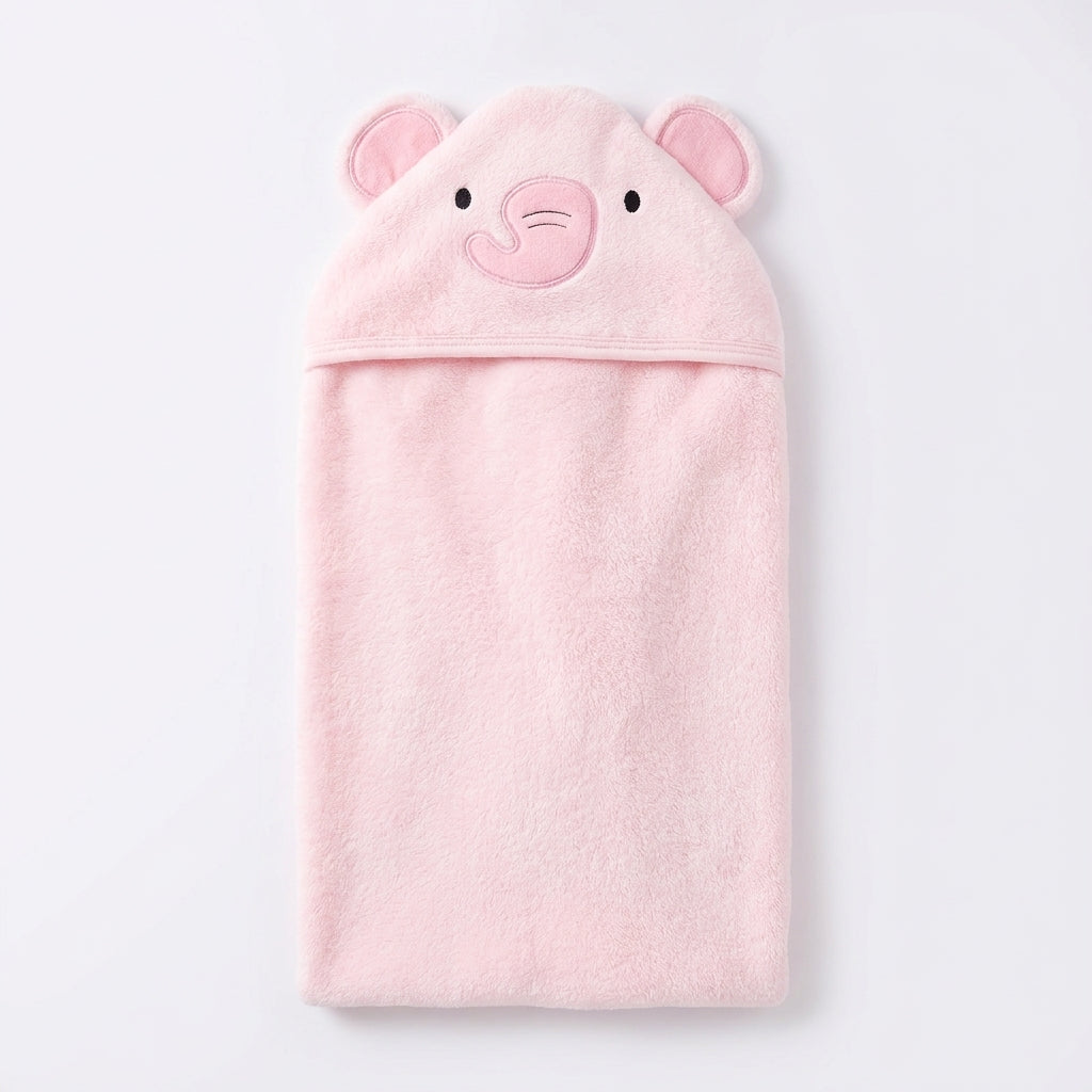 Winter Fur Hooded Wrapping Sheet Elephant Design Pink — Complete product view