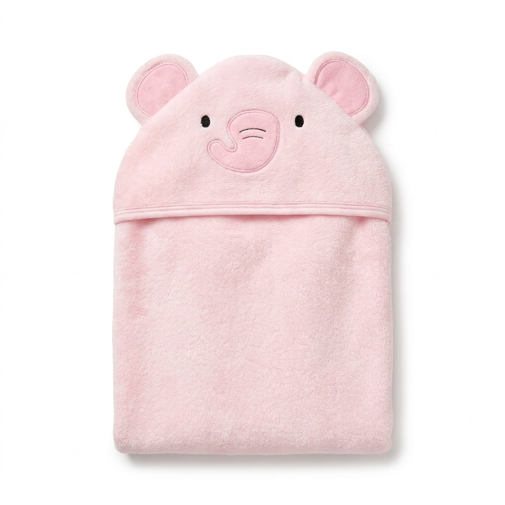 Winter Fur Hooded Wrapping Sheet Elephant Design Pink — Complete product view