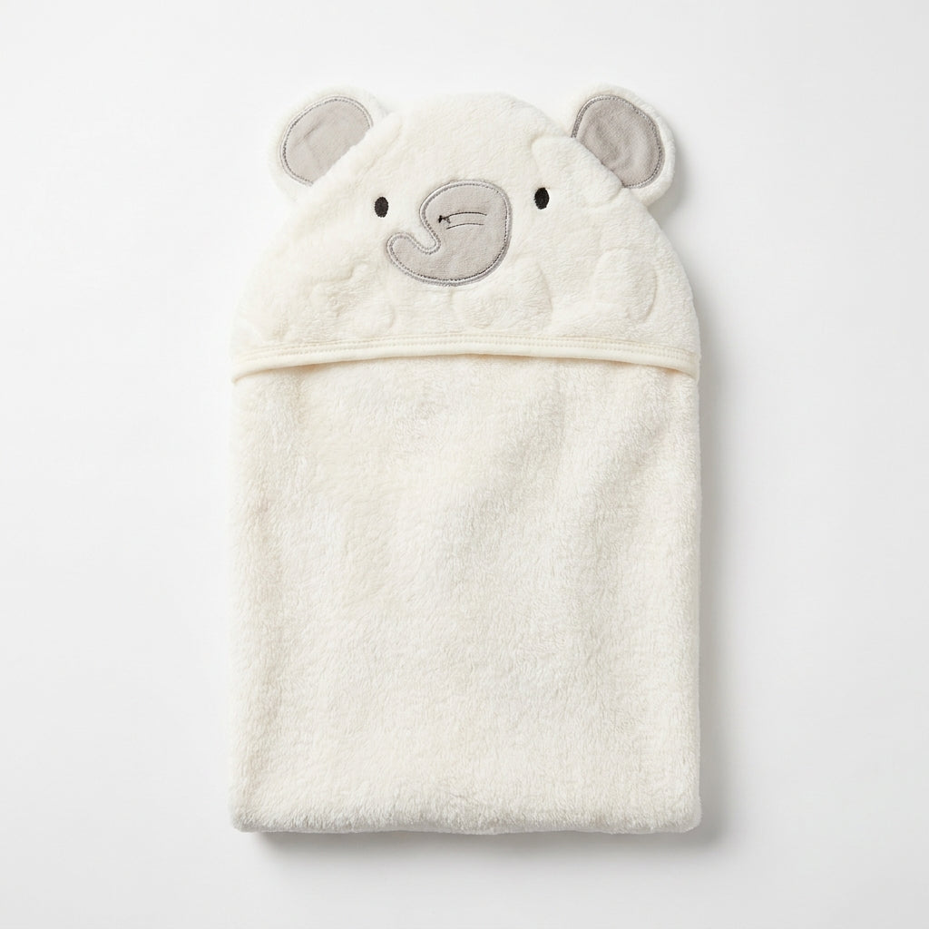 Winter Fur Hooded Wrapping Sheet Elephant Design Cream — Complete product view