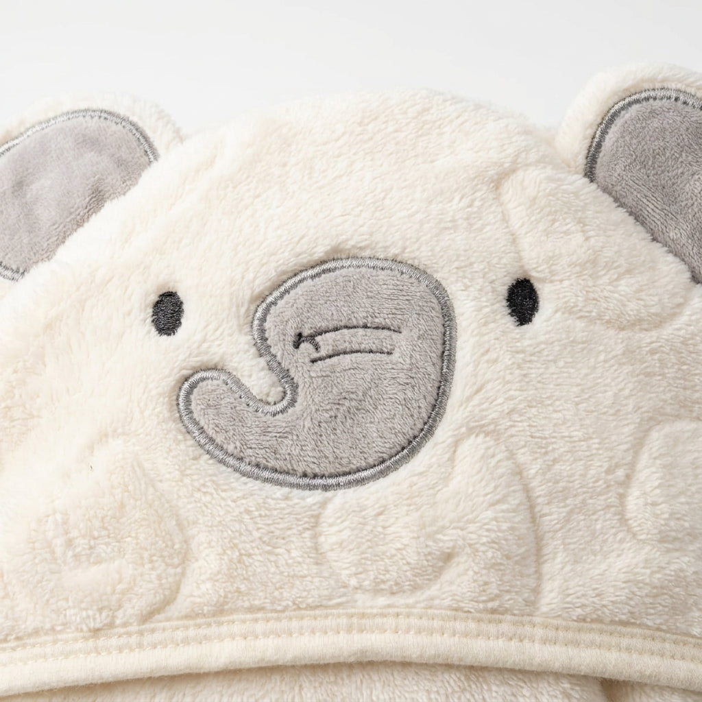 Winter Fur Hooded Wrapping Sheet Elephant Design Cream — Complete product view