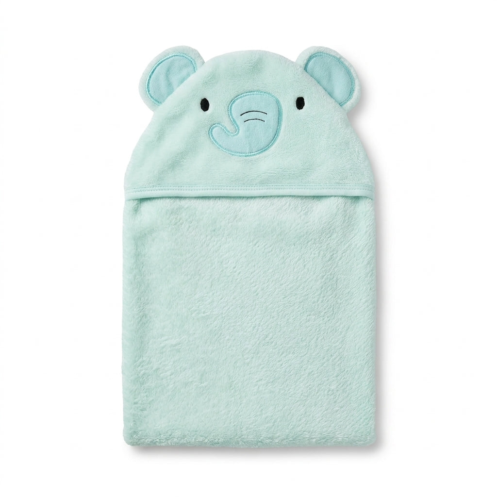 Winter Fur Hooded Wrapping Sheet Elephant Design Mint Green — Complete product view