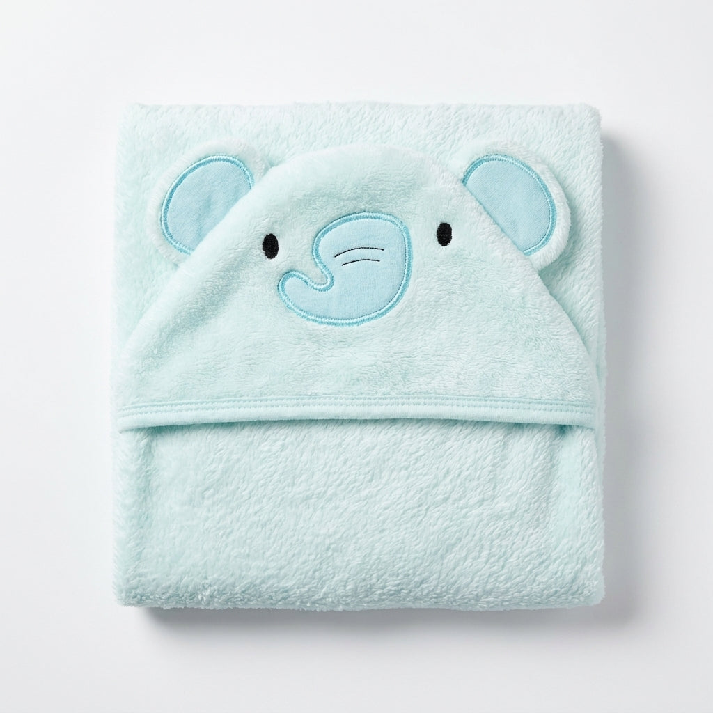 Winter Fur Hooded Wrapping Sheet Elephant Design Mint Green — Complete product view