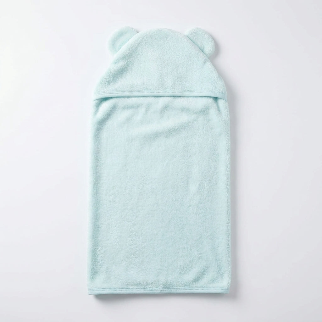 Winter Fur Hooded Wrapping Sheet Elephant Design Mint Green — Complete product view