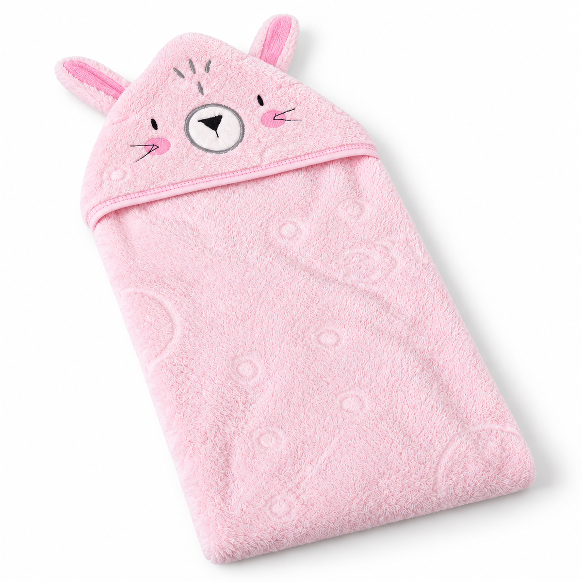 Winter Fur Hooded Wrapping Sheet Cute Bunny Design Pink — Complete product view