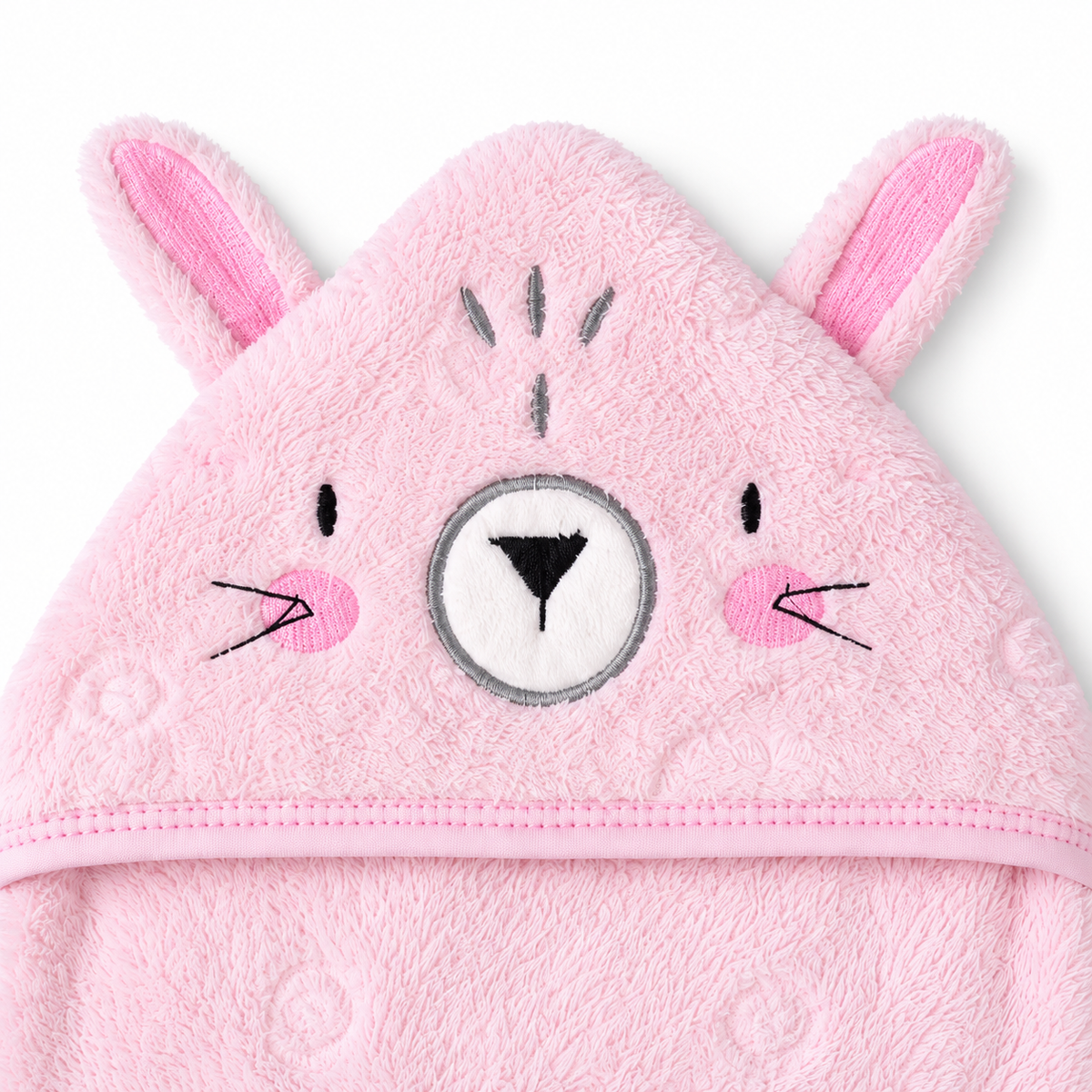 Winter Fur Hooded Wrapping Sheet Cute Bunny Design Pink — Embroidery and design close-up