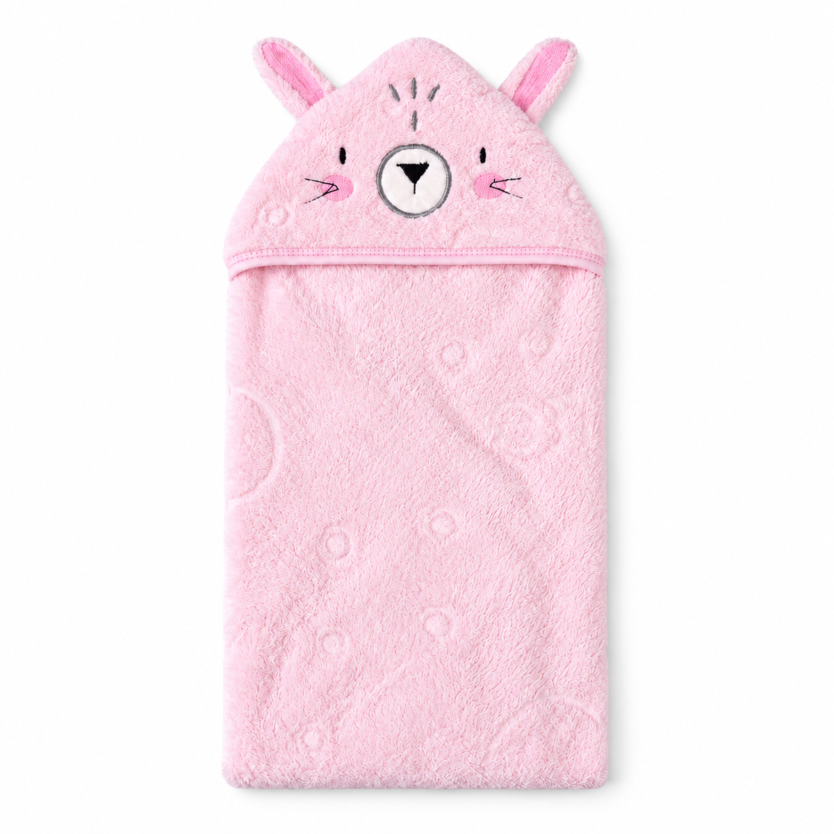 Winter Fur Hooded Wrapping Sheet Cute Bunny Design Pink — Complete product view