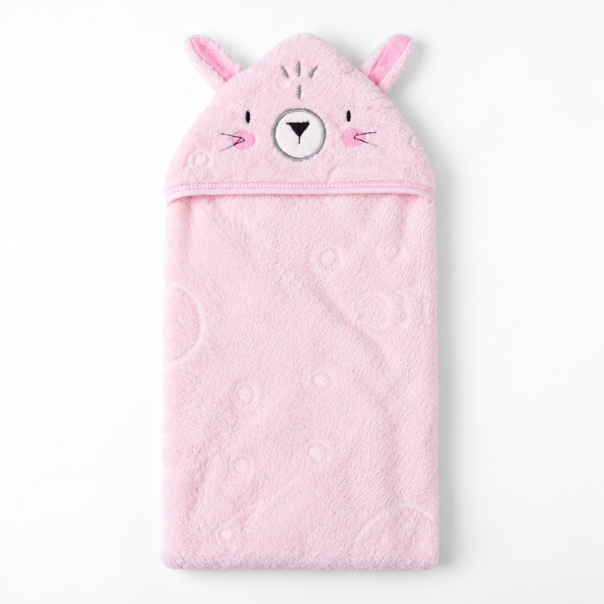 Winter Fur Hooded Wrapping Sheet Cute Bunny Design Pink — Complete product view