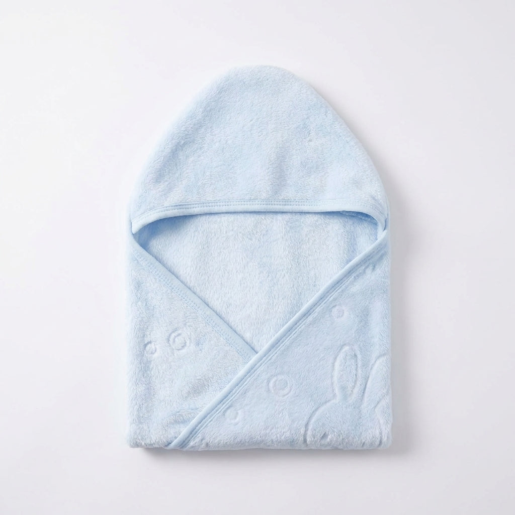 Winter Fur Hooded Wrapping Sheet Cute Bear Design Light Blue — Rear view