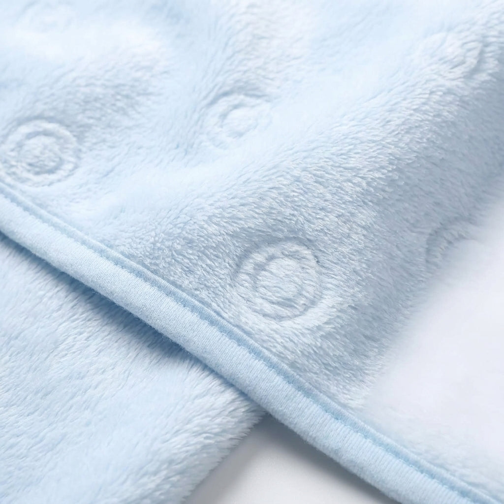 Winter Fur Hooded Wrapping Sheet Cute Bear Design Light Blue — Fabric texture close-up
