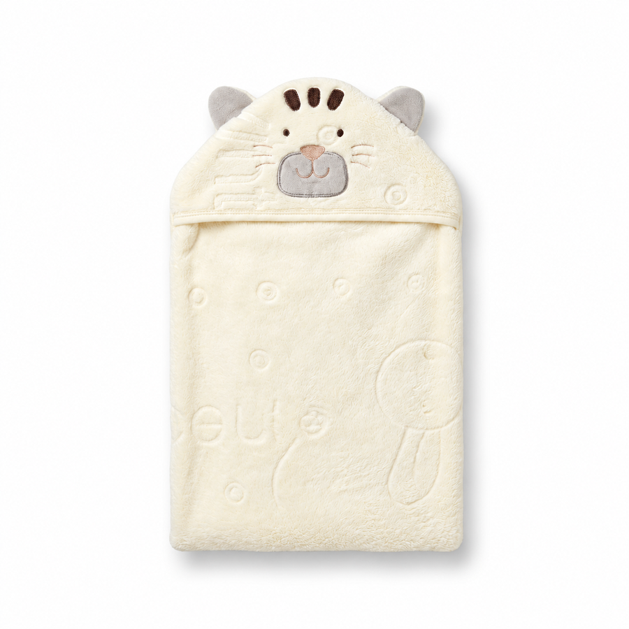 Cream Cat Hooded Winter Wrapping Sheet — Full front view