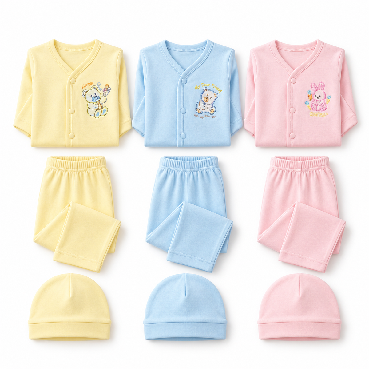 Winter Polar Suit With Cap – Assorted Design Pack Of 3 — Folded product