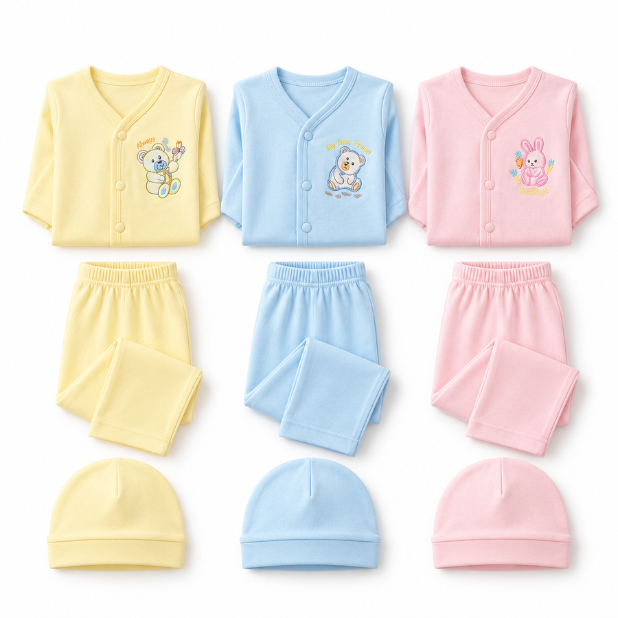 Winter Polar Suit With Cap – Assorted Design Pack Of 3 — Folded product