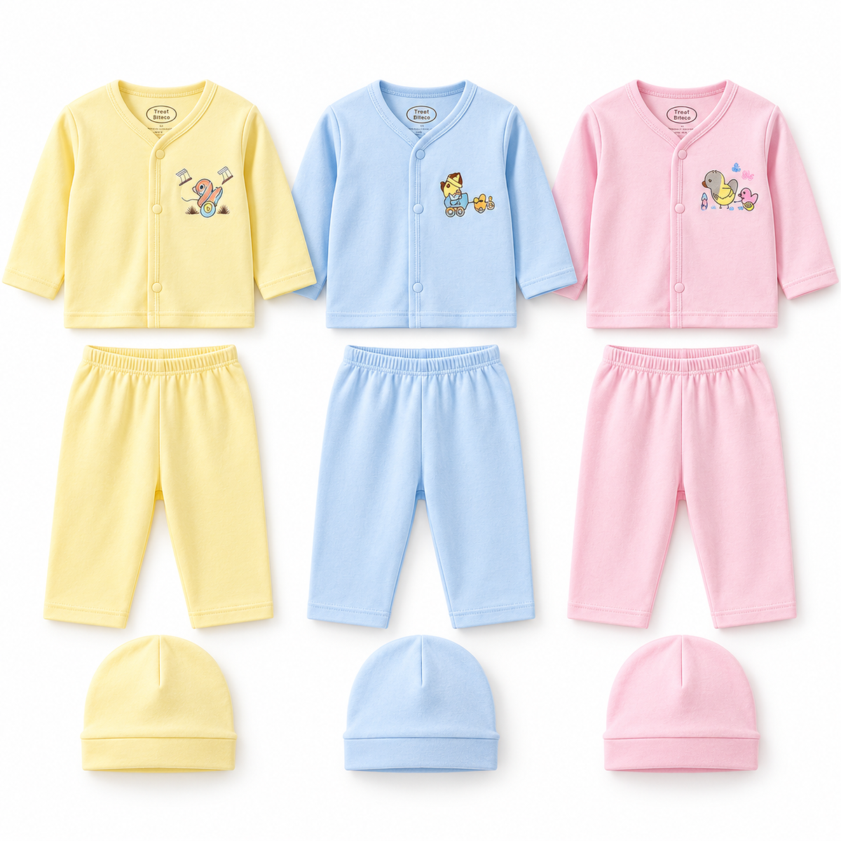 Winter Polar Suit With Cap – Chick Embroidery Pack Of 3 — Complete product view