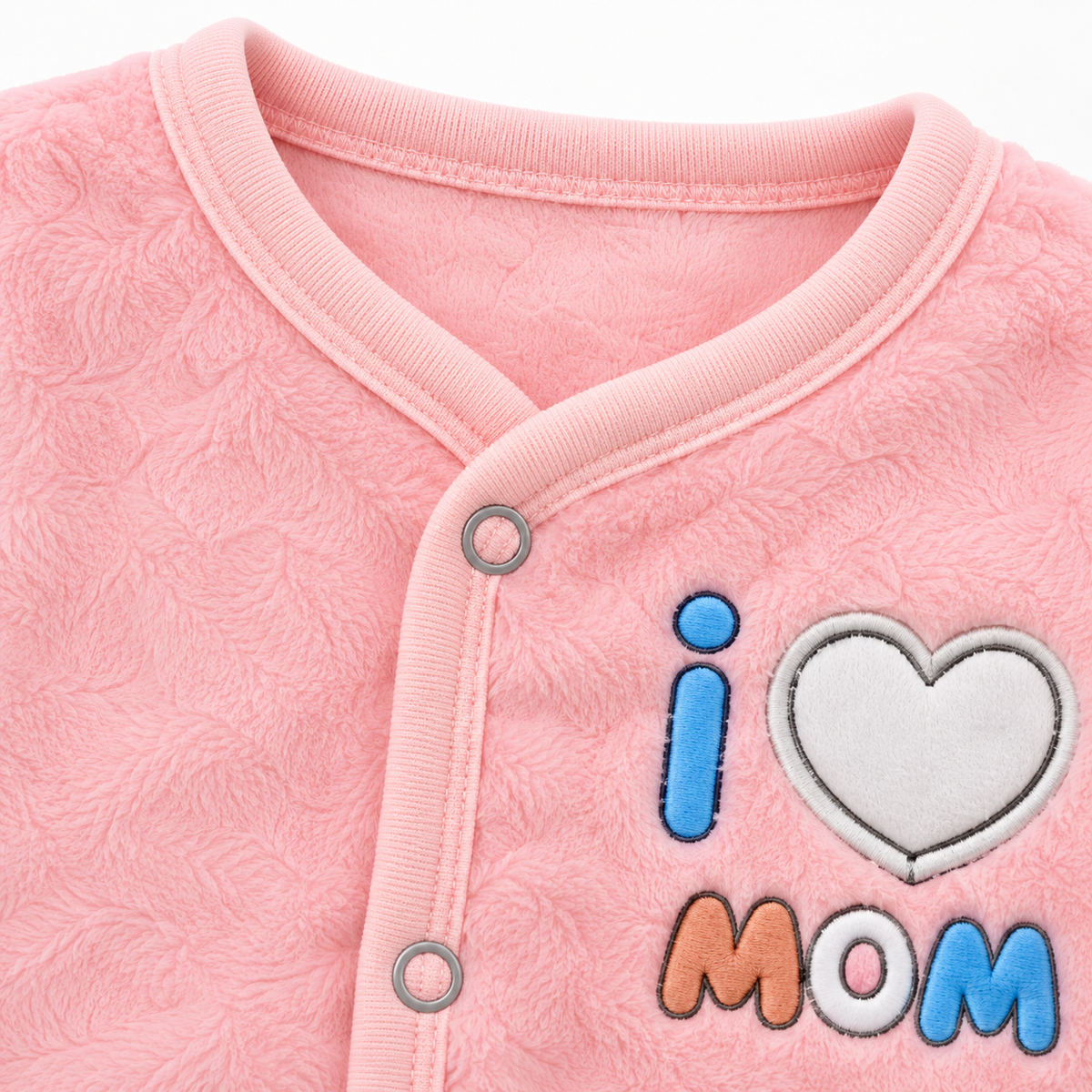 Winter Fur 3 Piece Suit With Cap – I Love Mom Pink — I Love Mom embroidery close-up