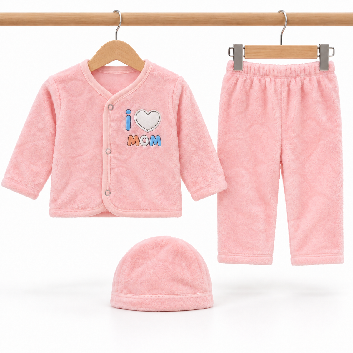 Winter Fur 3 Piece Suit With Cap – I Love Mom Pink — Complete set
