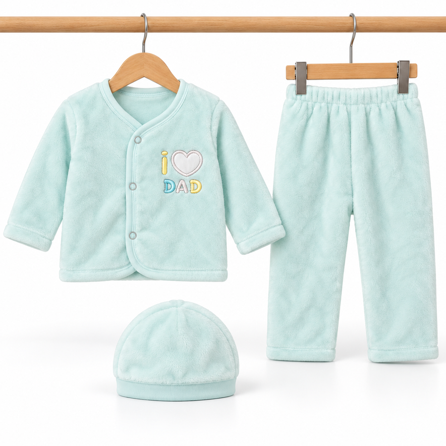 Winter Fur 3 Piece Suit With Cap – I Love Dad Mint Green — Complete set
